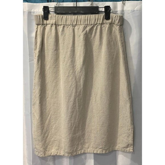 Eileen Fisher Women's PS 100% Organic Linen Drawstring Elastic Waist Slit Skirt - Picture 10 of 12